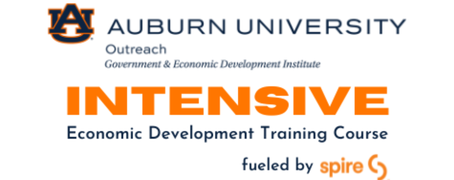    Image of GEDI logo and text ‘Intensive Economic Development Training Course fueled by Spire’ 